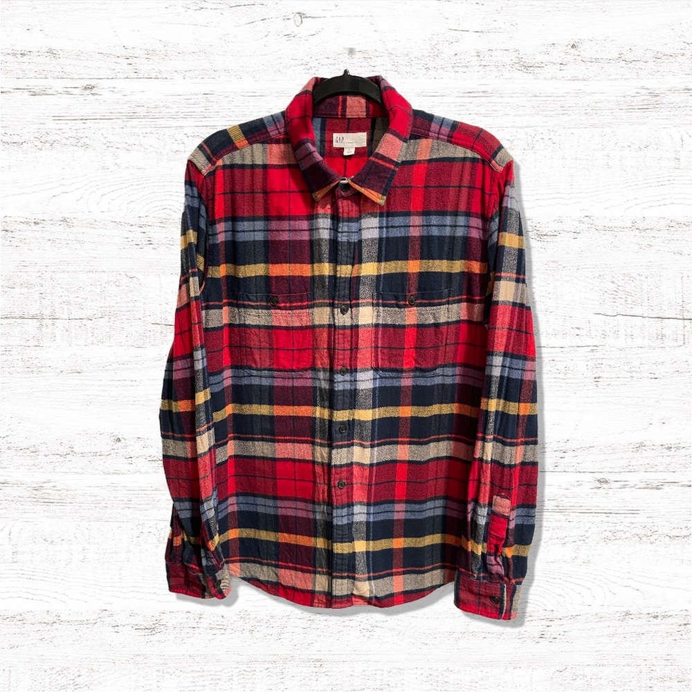 Gap Vintage Flannel Red Plaid Shirt Long Sleeve Button Down Men’s Size Large